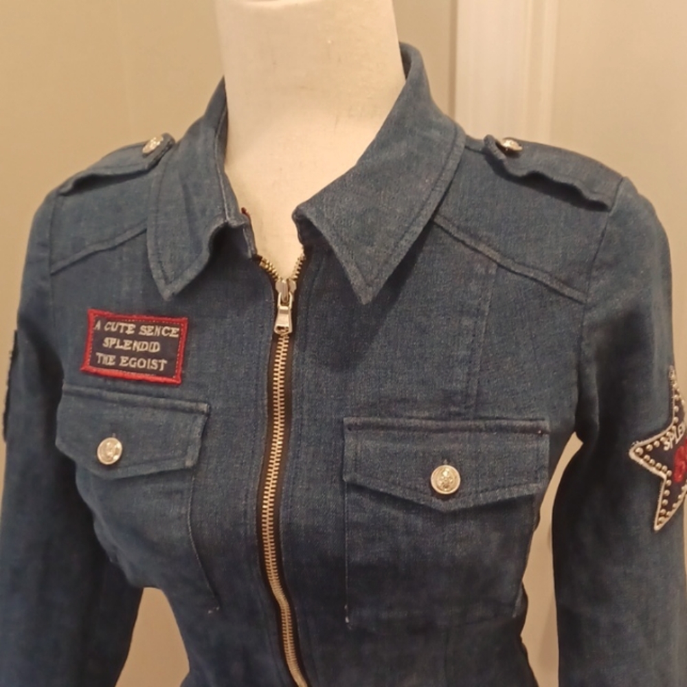RARE Egoist stretchy blue jean military cow girl denim jacket cowgirl western 55 - Picture 4 of 16